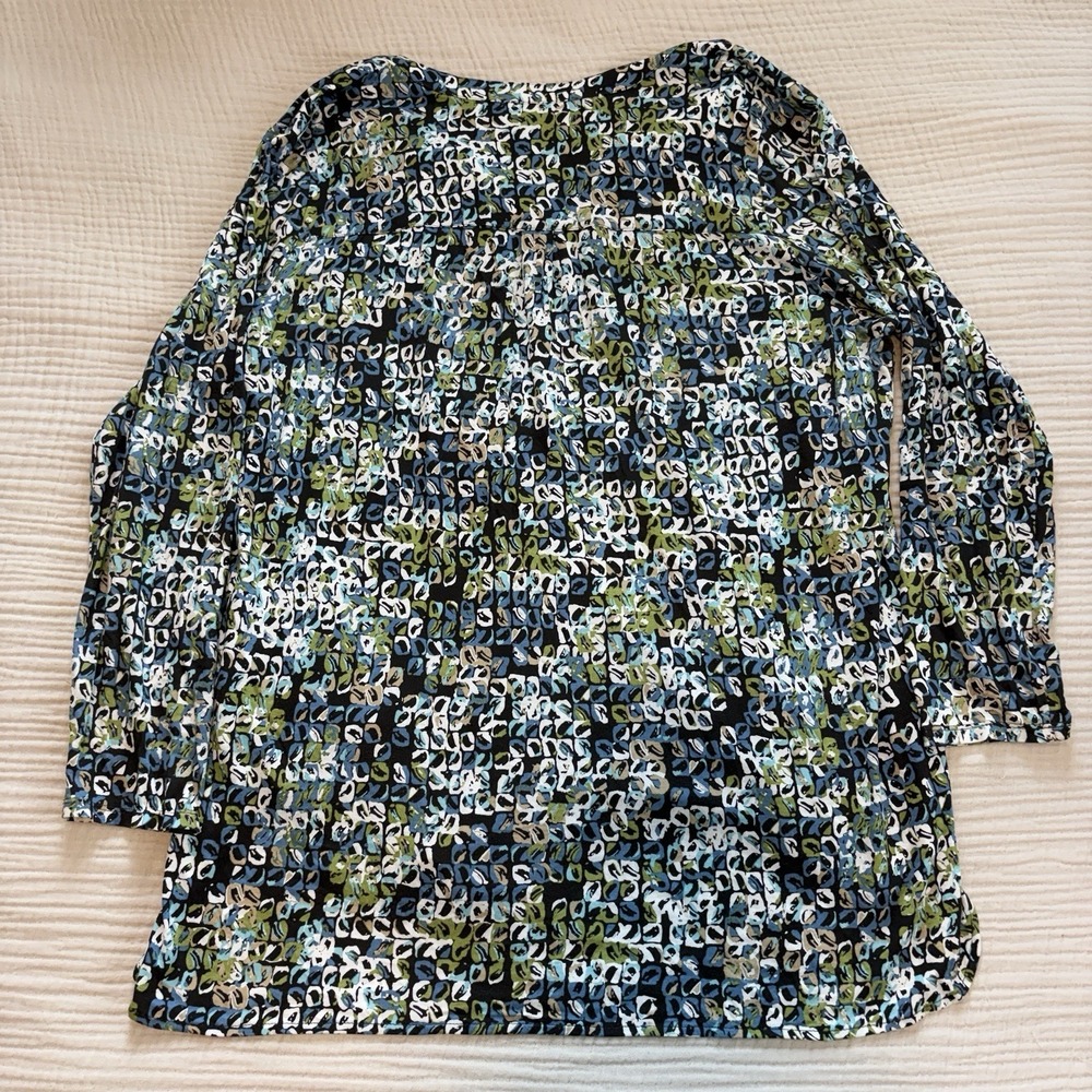 J. Jill Blouse Women's Sz XL Green Rayon Stretch Long Sleeve Top Green Geometric - Picture 4 of 9